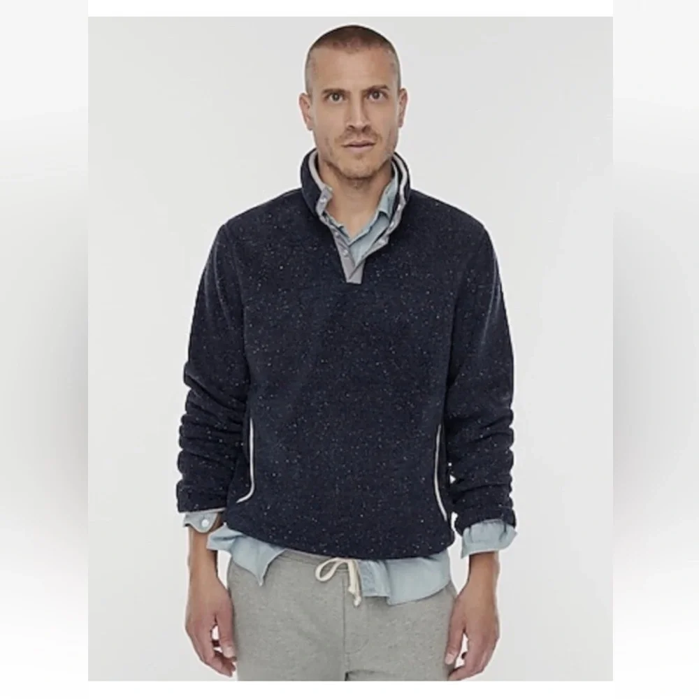 J Crew Nordic Mockneck Pullover Sherpa Fleece Navy Blue Pullover Size Large NWT